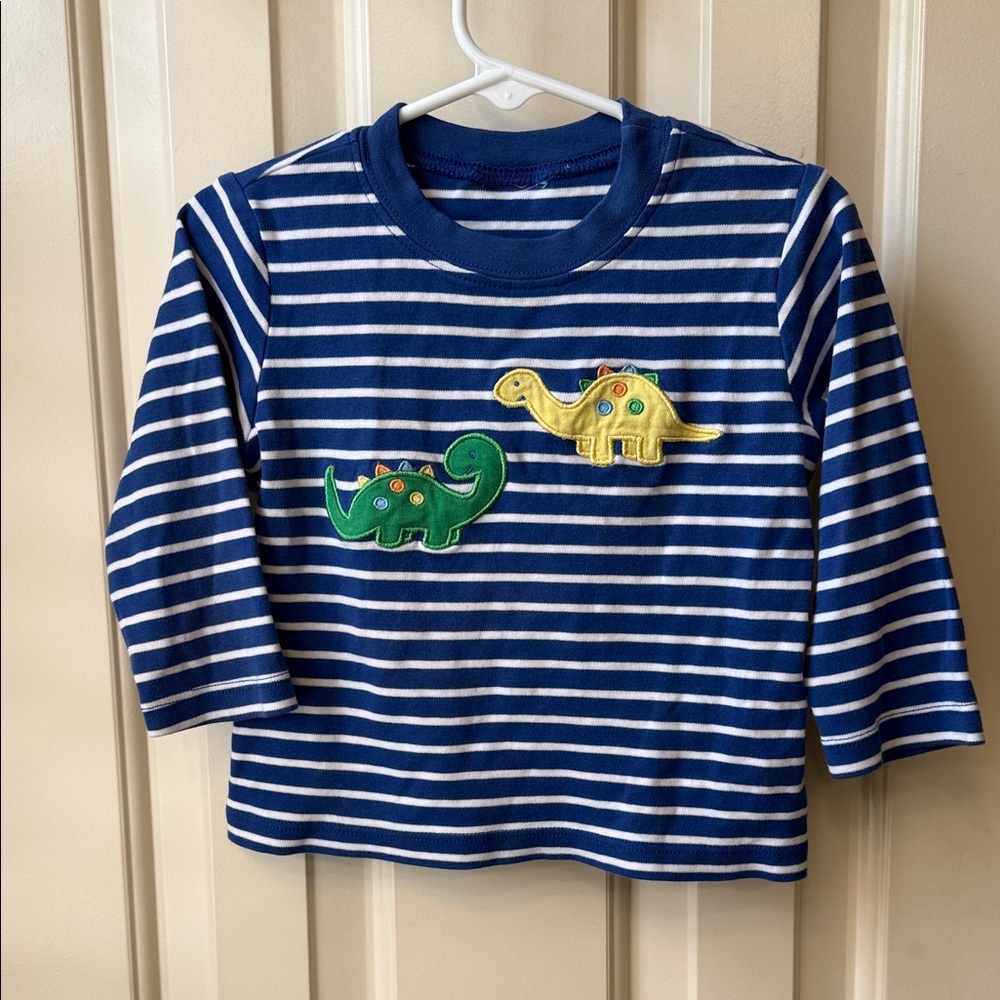 Striped Blue Dinosaur Toddler Shirt, 2T